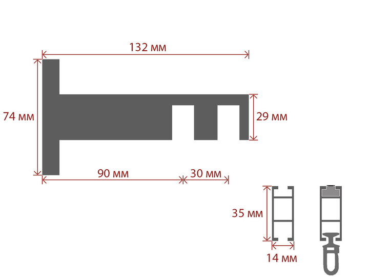 Карниз Quadrum Square line Заглушка 120 см подвійний сталь матова (тримач 9-12 см) анодоване покриття - зображення 2