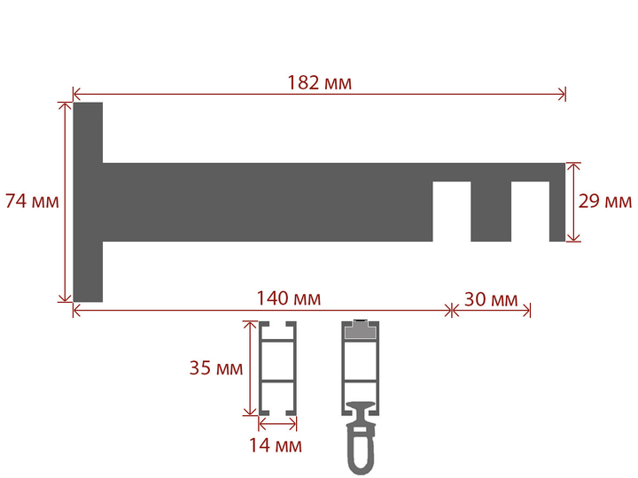 Карниз Quadrum Square line Заглушка 210 см подвійний чорний матовий (тримач 14-17 см) порошкове покриття - зображення 2