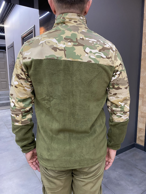 Армейська кофта флісова Kafkas, тепла, розмір M, Олива, вставки Мультикам на рукава, плечі, кишені - зображення 2