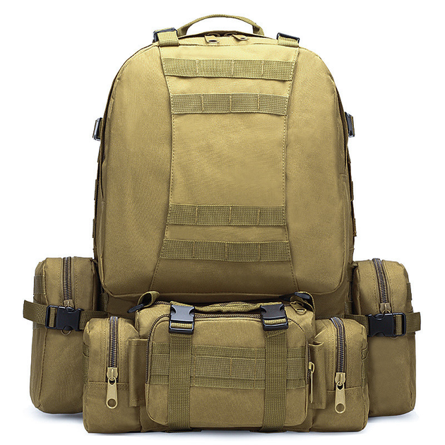 Рюкзак тактичний +3 підсумки AOKALI Outdoor B08 75L (Sand) однотонний багатофункціональний військовий - зображення 2