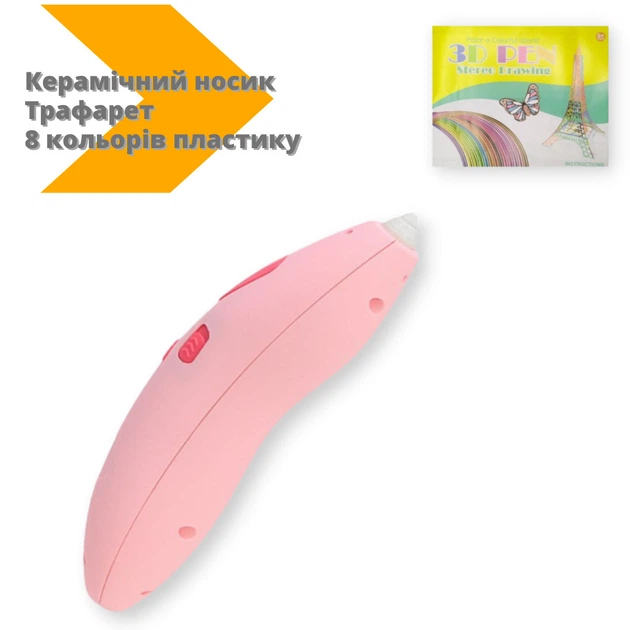 Ручка 3D аккумуляторная K9901 керамический носик трафарет 8 цветов пластика в комплекте розовый (K9901_477) - изображение 2