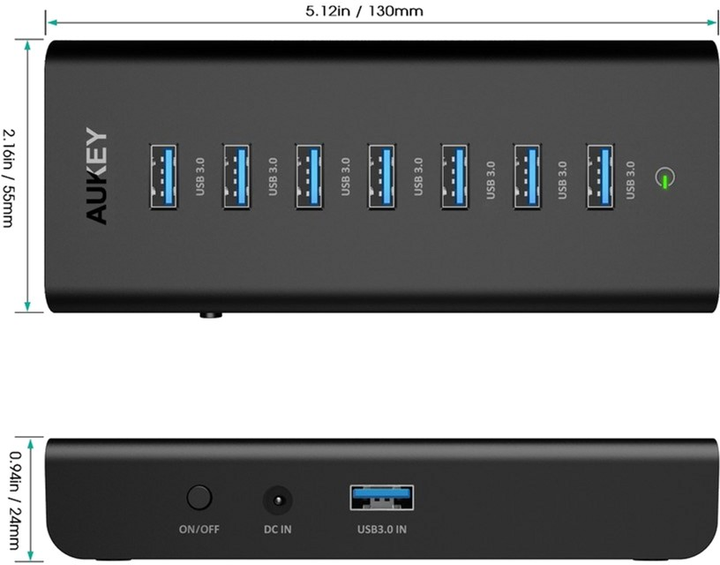 USB-хаб Aukey 7x USB-A 3.0 Black (CB-H3) - зображення 2