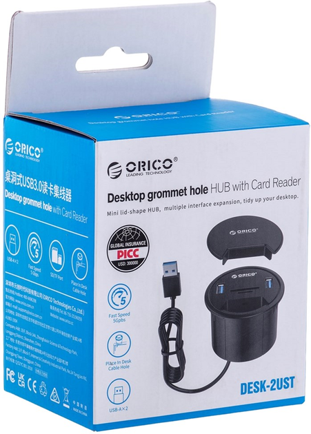 USB-хаб Orico USB-A 3.1, 2хUSB-A, SD Reader (DESK-2UST-BK-BP) - зображення 10