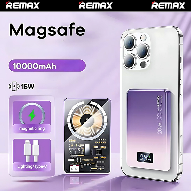 Портативний повербанк із бездротовою магнітною зарядкою Remax RPP-531 ...