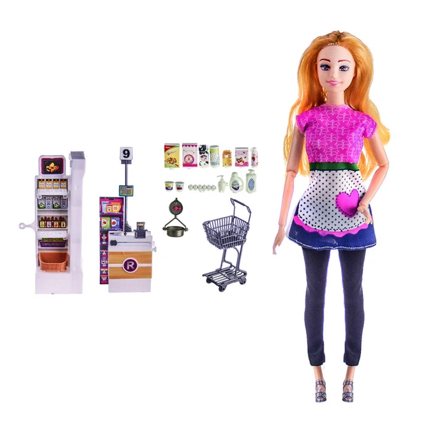 Кукла типа Барби Bambi KQ113A с тележкой и продуктами Белый - Фото 1 Кукла типа Барби Bambi KQ113A с тележкой и продуктами Белый - изображение 1