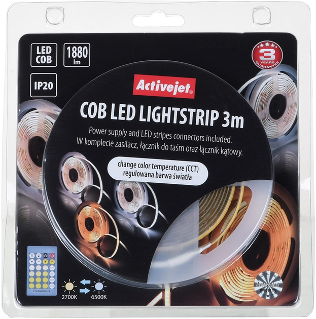 Taśma LED Activejet COB CCT 3m z pilotem i zasilaczem - obraz 8