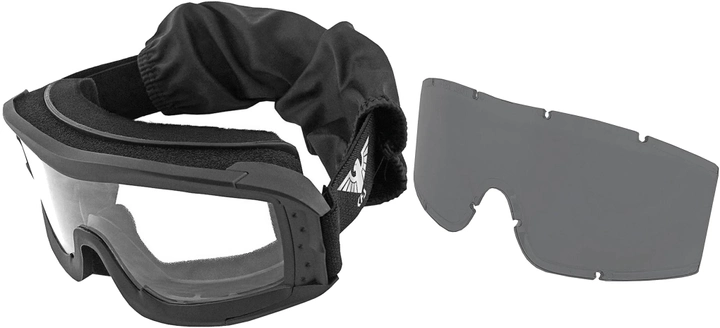Набір балістична захисна маска KHS Tactical optics 25902A Чорна + Світлофільтр Max Fuchs для маски для арт. 25902A/B/F Димчастий (25902A_25912A) - зображення 1