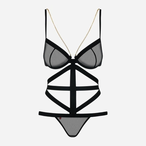 Komplet erotyczny (biustonosz + stringi) Obsessive Bondy S/M Black (5901688209288) - obraz 5