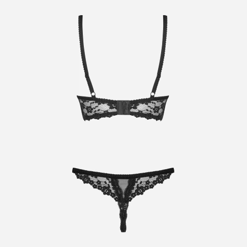 Komplet erotyczny (biustonosz + stringi) Obsessive Letica L/XL Black (5901688223925) - obraz 6