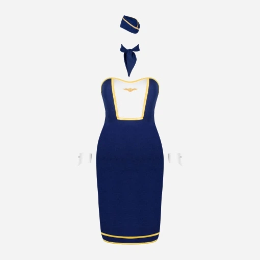 Kostium erotyczny Obsessive Stewardess XS/S Niebieski (5901688239124) - obraz 5