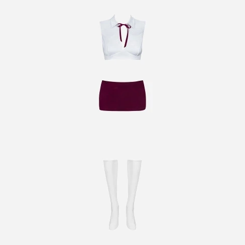 Przebranie erotyczne damskie Obsessive Student S/M White/Burgund (5901688208205) - obraz 5