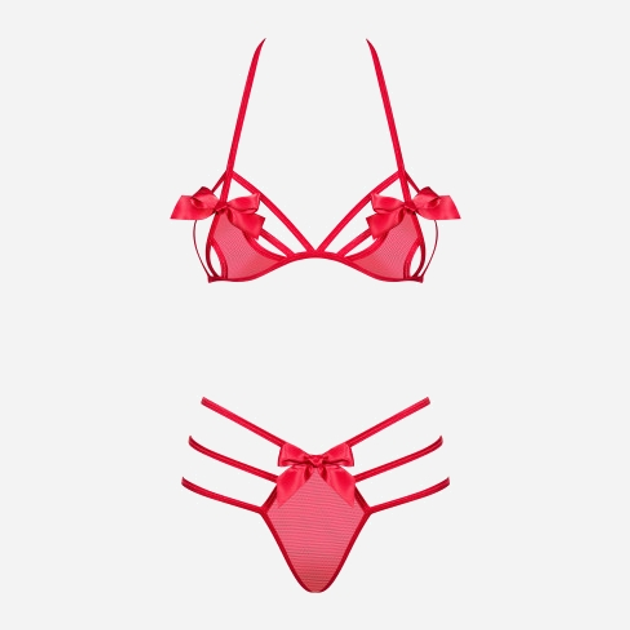 Komplet erotyczny (biustonosz + stringi) Obsessive Giftella S/M Red (5901688225622) - obraz 5