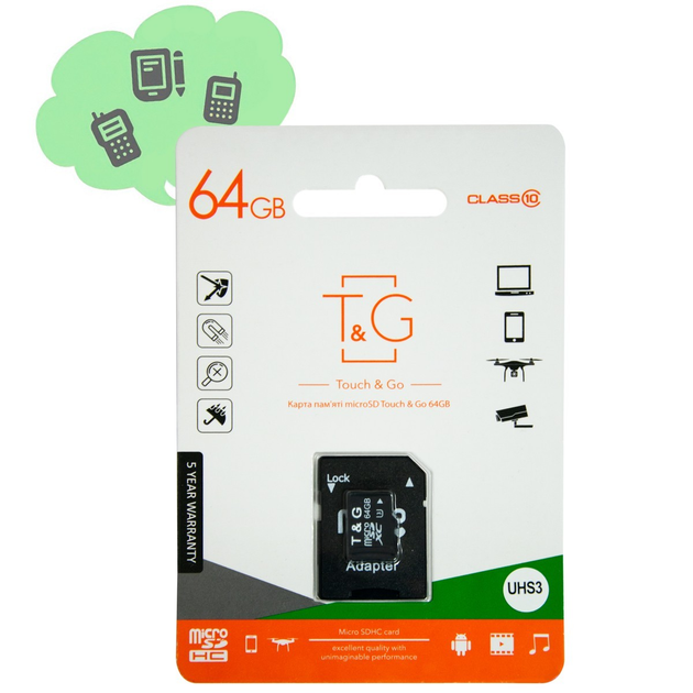 Карта памяти 64Гб MicroSDXC "T&G" Черная, флешка Микро СД карта памяти ...