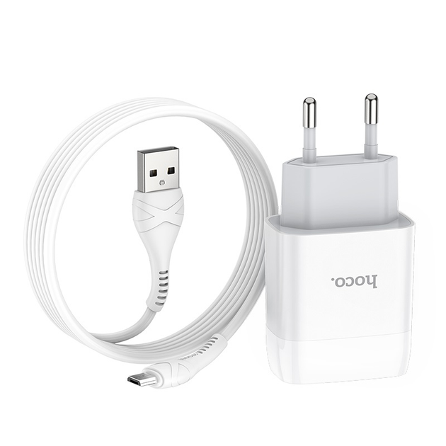 Мережевий зарядний пристрій Hoco C72A + кабель Micro USB Glorious Single Port Charger 1USB 2.1A White - Фото 3 Мережевий зарядний пристрій Hoco C72A + кабель Micro USB Glorious Single Port Charger 1USB 2.1A White - зображення 3