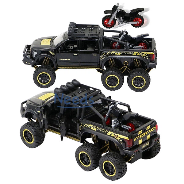 Машинка коллекционная Ford Raptor с мотоциклом внедорожник металлический игрушка с подсветкой фар 21 см Черный (6752124) - Фото 2 Машинка коллекционная Ford Raptor с мотоциклом внедорожник металлический игрушка с подсветкой фар 21 см Черный (6752124) - изображение 2