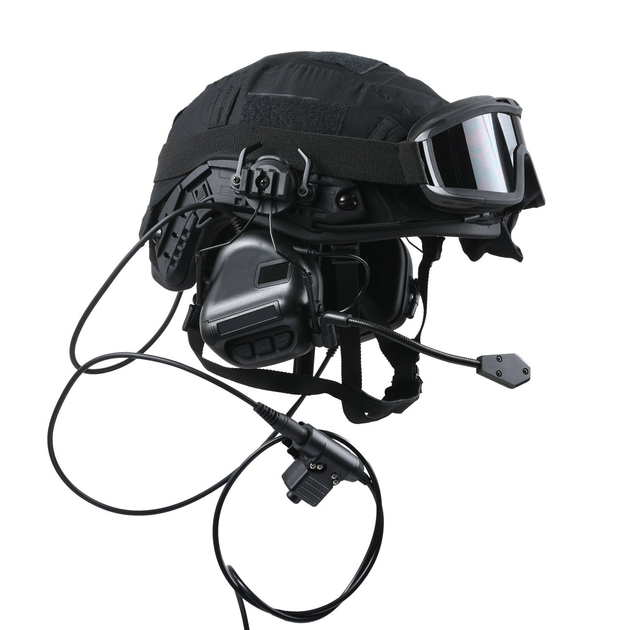 Тактичні активні навушники V5, кріплення на шолом фаст, вихід на рацію, шумодавлюючі Чорні - зображення 1