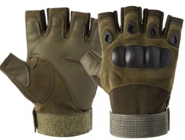 Тактические перчатки без пальцев Перчатки тактические беспалые Размер XL Зеленый (олива) - изображение 2