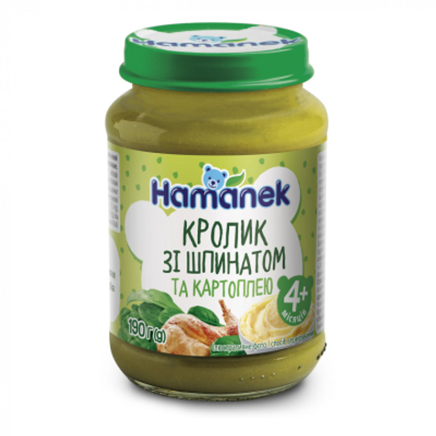 Дитяче пюре Hamanek кролик зі шпинатом і картоплею, 190 г (8595139752668) - зображення 1