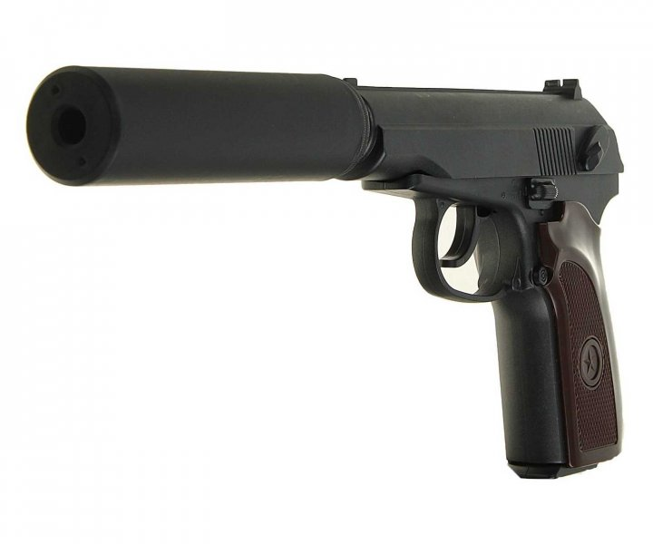 Дитячий страйкбольний пістолет з глушником Макарова ПМ Galaxy G29A метал, пластик стріляє кульками 6 мм Чорний - зображення 1