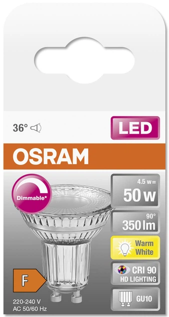 Lampa LED OSRAM PAR16 DIM 4,5W 350Lm 2700K GU10 (4058075797888) - Zdjęcie 2 Lampa LED OSRAM PAR16 DIM 4,5W 350Lm 2700K GU10 (4058075797888) - obraz 2