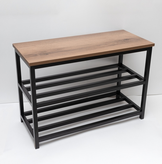 Банкетка Vi-Tall 60×35×45 см, 2 полки, корпус чорний, ДСП дуб - изображение 2