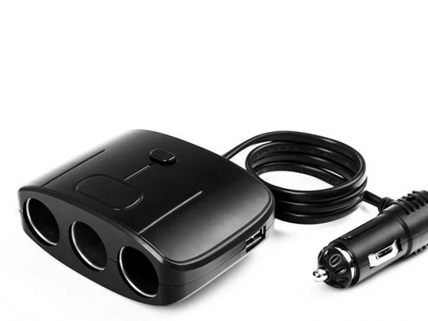 Трійник у прикурювач із підовжувачем Olesson Чорна 12/24V 100W/2USB+1 вимикач - зображення 8