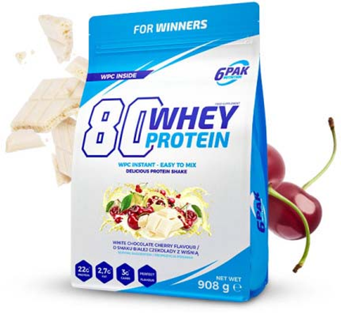Białko 6PAK 80 Whey Protein 908 g White Chocolate Cherry (5902811811309) - obraz 1