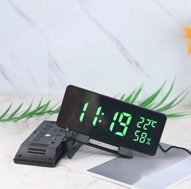 Електронний настільний LED-годинник від USB з будильником/термометром + гігрометр Чорний з Зеленими цифрами - зображення 12