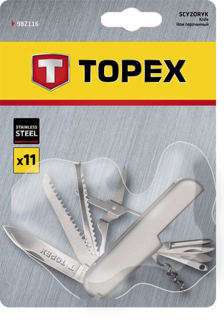 Нож TOPEX перочинный, 11 функций, нержавеющая сталь (98Z116) - зображення 2