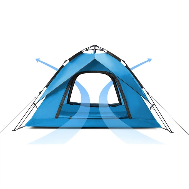 Палатка четырехместная самораскладивающаяся Naturehike NH21ZP008, полиэстер 210D, PU2000 мм 205x225x130 см голубой - изображение 4