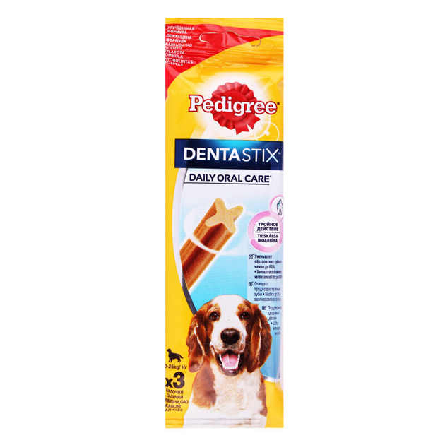 Лакомство для чистки зубов собак средних пород Pedigree Denta Stix 77 г ...