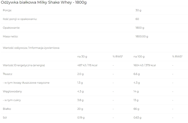 Odżywka białkowa 6PAK Milky Shake Whey 1800 g Chocolate (5902811802321) - obraz 2