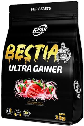 6PAK Bestia Ultra Gainer 3000 g Strawberry (5902811814201) - obraz 1