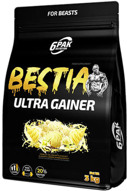 6PAK Bestia Ultra Gainer 3000 g Vanilla Ice Cream (5902811814188) - obraz 1