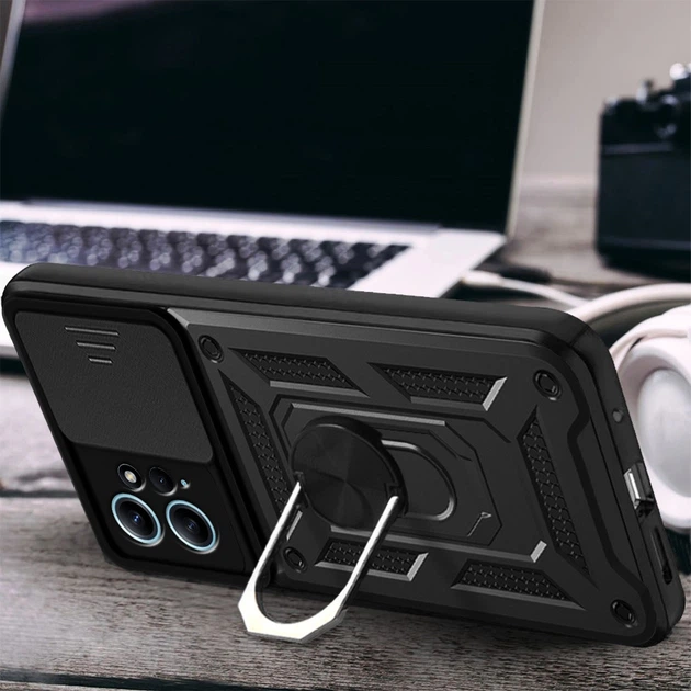 Чохол Hide Shield для Xiaomi Redmi Note 12 протиударний бампер з підставкою Black - Фото 3 Чохол Hide Shield для Xiaomi Redmi Note 12 протиударний бампер з підставкою Black - зображення 3