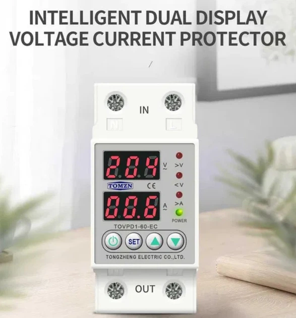 Реле контролю напруги та струму TOMZN TOVPD1-60-EC з РК, 220В, 63А, 2DIN - зображення 3