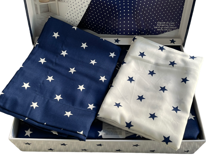 Комплект постельного белья Maison D'or Stars Navy сатин 220-200 см синий - изображение 5