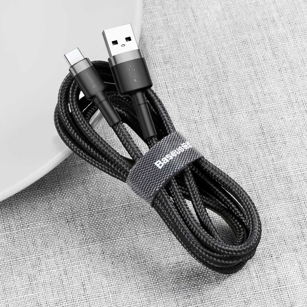 Кабель Baseus Cafule USB-A to USB-C 2m Black/Grey (CATKLF-CG1) - изображение 4
