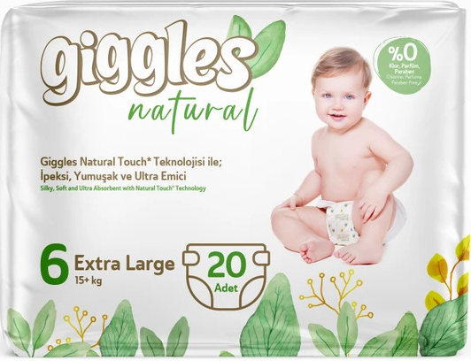 Підгузки дитячі Giggles Natural 6 Extra Large 15+ кг 20 шт - Фото 1 Підгузки дитячі Giggles Natural 6 Extra Large 15+ кг 20 шт - зображення 1