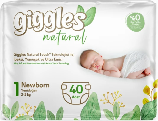 Підгузки дитячі Giggles Natural 1 Newborn 2-5 кг 40 шт - Фото 1 Підгузки дитячі Giggles Natural 1 Newborn 2-5 кг 40 шт - зображення 1