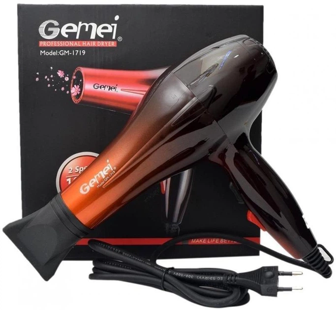 Фен для укладки волос Gemei GM-1719 ручной с насадкой - изображение 2