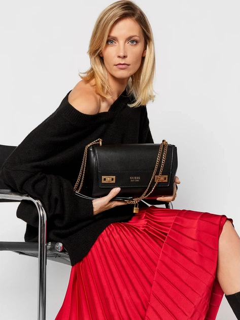 Сумка крос-боді жіноча GUESS KATEY FLAP SHOULDER BAG HWVC7870190-BLA Чорна (800070292930) - зображення 11