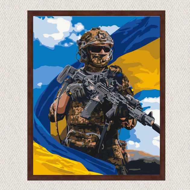 写真画 Картина за номерами Воїн ЗСУ з прапором 40*50 см Орігамі