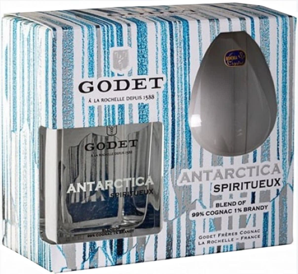 Бренді Cognac Godet Antarctica Icy White 0.5 л 40% з бокалом у подарунковій упаковці (3278481003422) - Фото 1 Бренді Cognac Godet Antarctica Icy White 0.5 л 40% з бокалом у подарунковій упаковці (3278481003422) - зображення 1