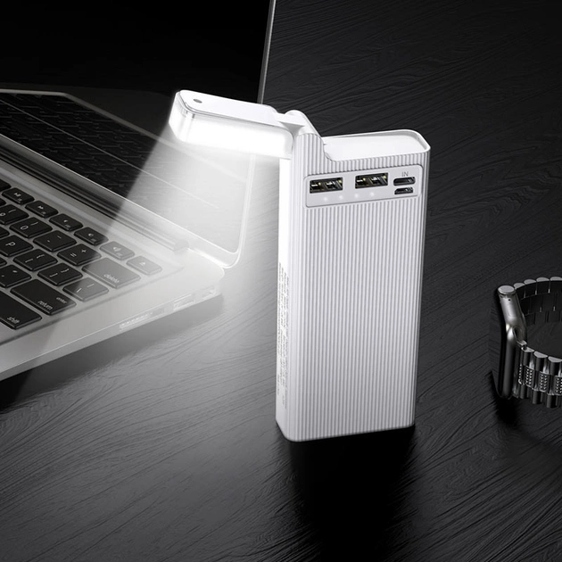 Power bank Hoco J62 30000 mAh портативная батарея повербанк с фонариком 3xUSB White - изображение 3