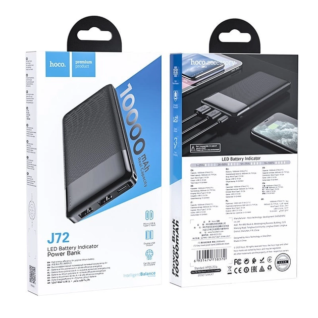 Power bank Hoco J72 10000 mAh портативная батарея повербанк 2хUSB Black - изображение 4