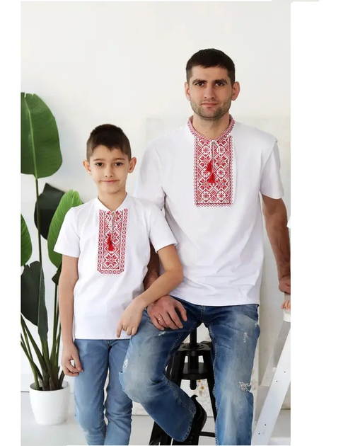 Футболки вышиванки парные семейные 2XL белые (2чф-13) 