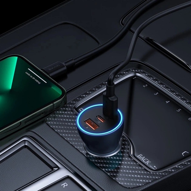 Ładowarka samochodowa Baseus Golden Contactor Pro Triple Fast Charger Car Charger 65 W U+C+C Dark Gray (CGJP010013) - Zdjęcie 6 Ładowarka samochodowa Baseus Golden Contactor Pro Triple Fast Charger Car Charger 65 W U+C+C Dark Gray (CGJP010013) - obraz 6