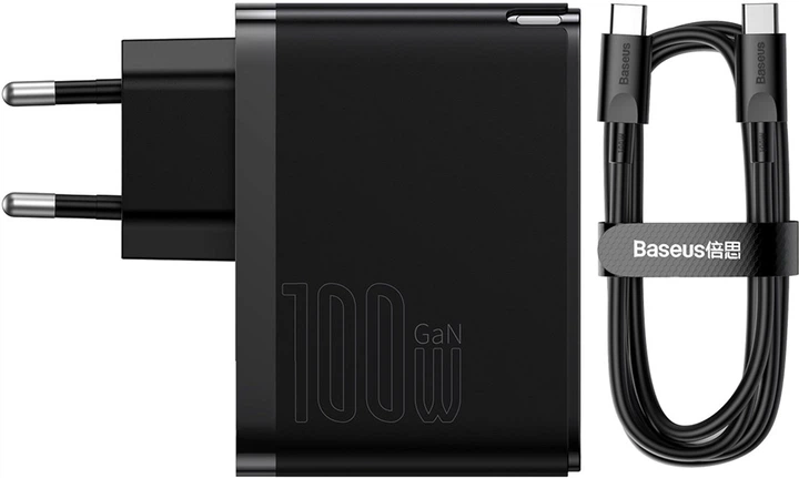 Ładowarka sieciowa Baseus GaN5 Pro Fast Charger C+U 100W EU (Z kablem Type-C do Type-C 100W 20V/5A 1m) Czarna (CCGP090201) - obraz 7