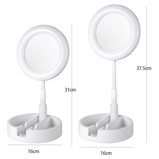 Косметичне дзеркало з підсвічуванням HMD Mirror 16 см LED лампа 3 режими світла, сенсорне керування, USB Білий - Фото 4 Косметичне дзеркало з підсвічуванням HMD Mirror 16 см LED лампа 3 режими світла, сенсорне керування, USB Білий - зображення 4